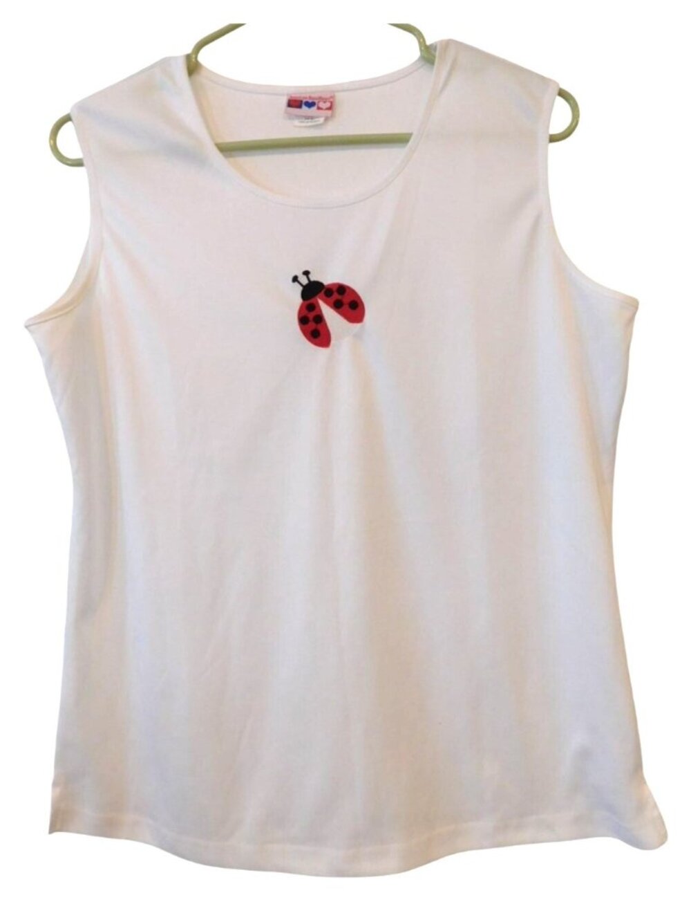 American Sweetheart L White Ladybug Applique Sleeveless Tank Top Cottagecore